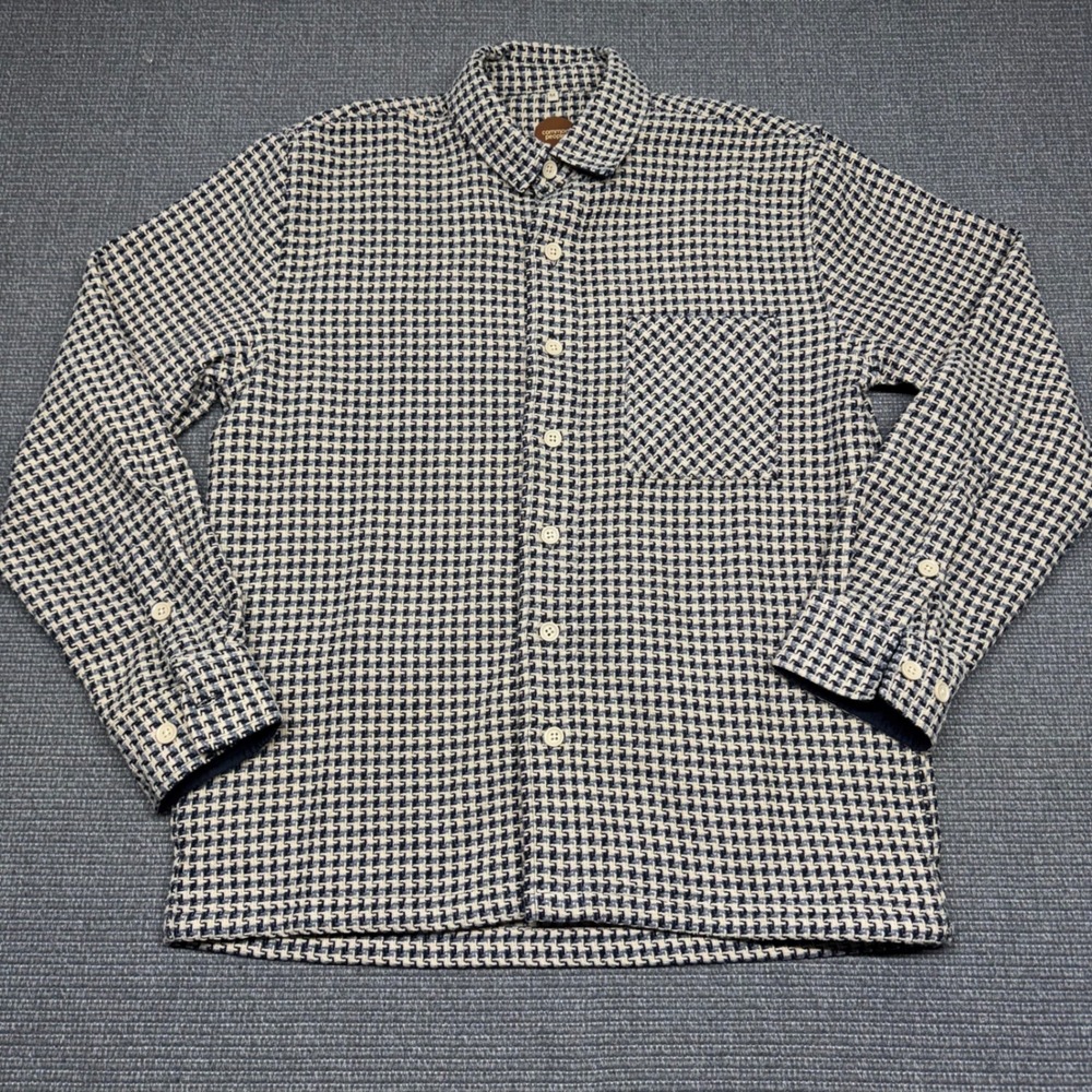 Common People Men's Houndstooth Wool Blend Button Down Shacket Navy Cream Size M